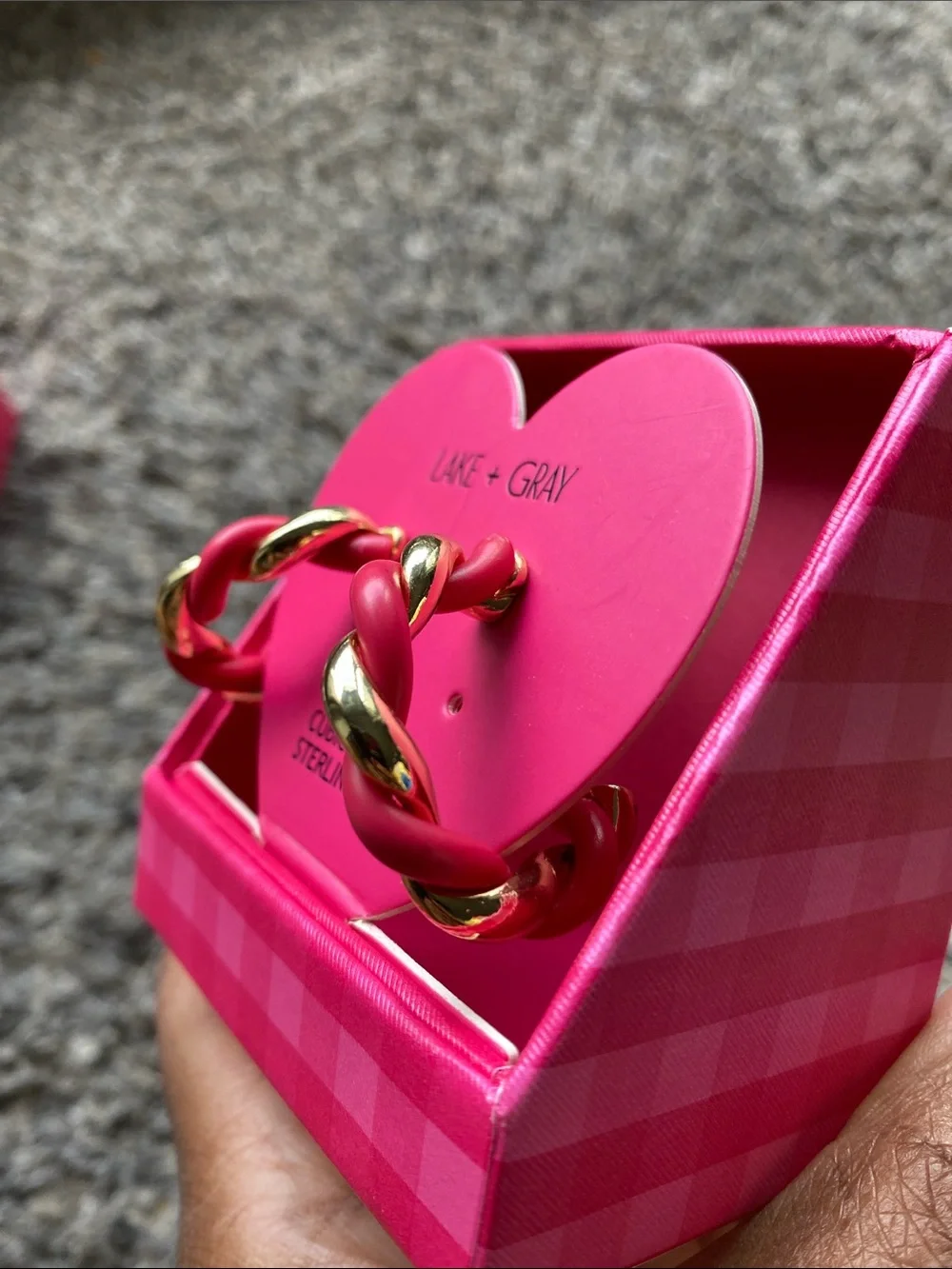 Pink and Gold Twisted Hoop Earrings
